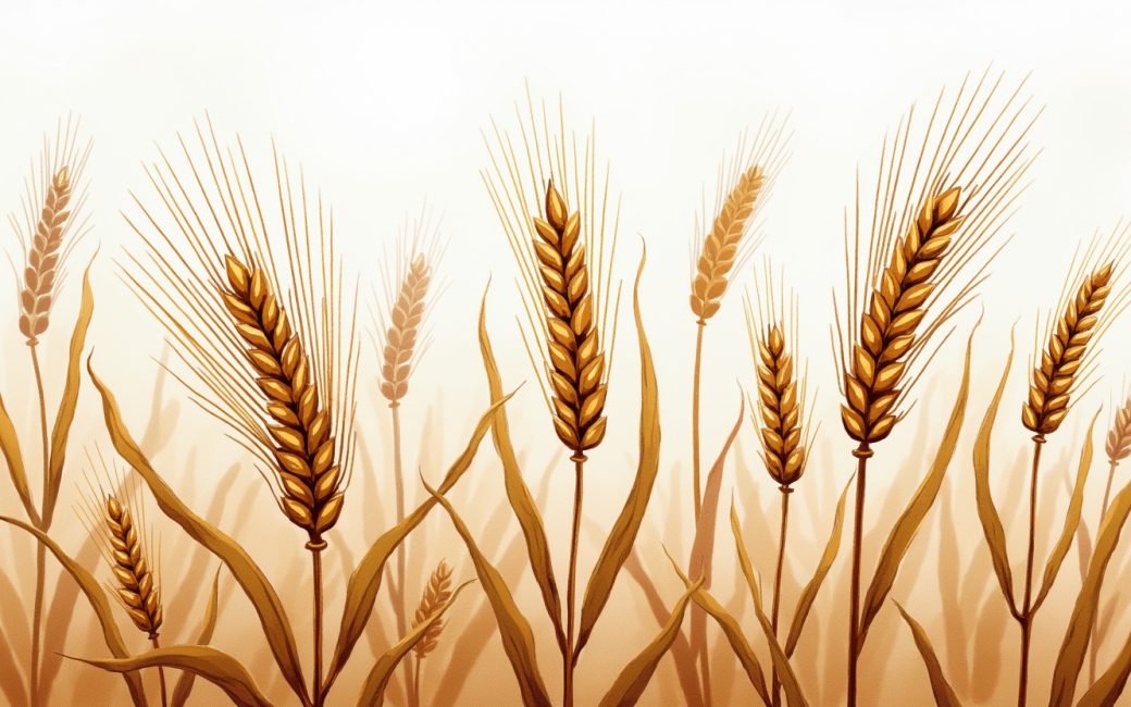 Three grain stalks - wheat, barley, and rye - growing side by side in a field.