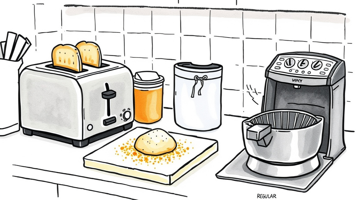 Kitchen items like a toaster and cutting board that can cause cross-contamination of gluten
