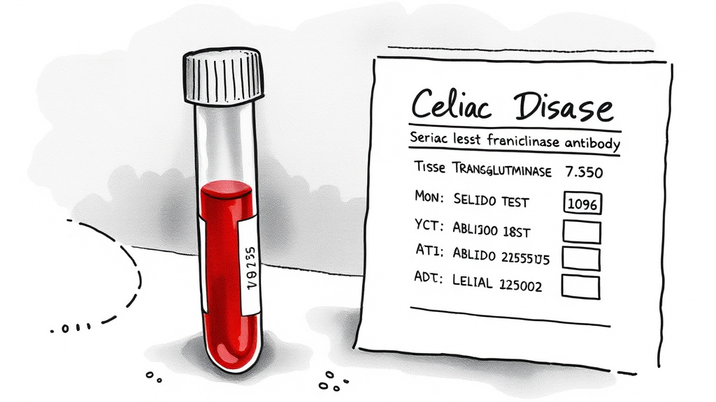 Blood test sample for celiac disease diagnosis showing antibody markers
